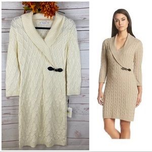 NWT! Calvin Klein Cable Knit Ivory Sweater Dress
